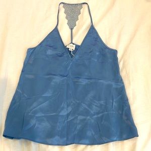CAMI NYC silk blouse. Open lace back. Gorgeous cerulean blue. XS